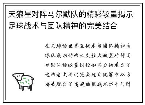 天狼星对阵马尔默队的精彩较量揭示足球战术与团队精神的完美结合